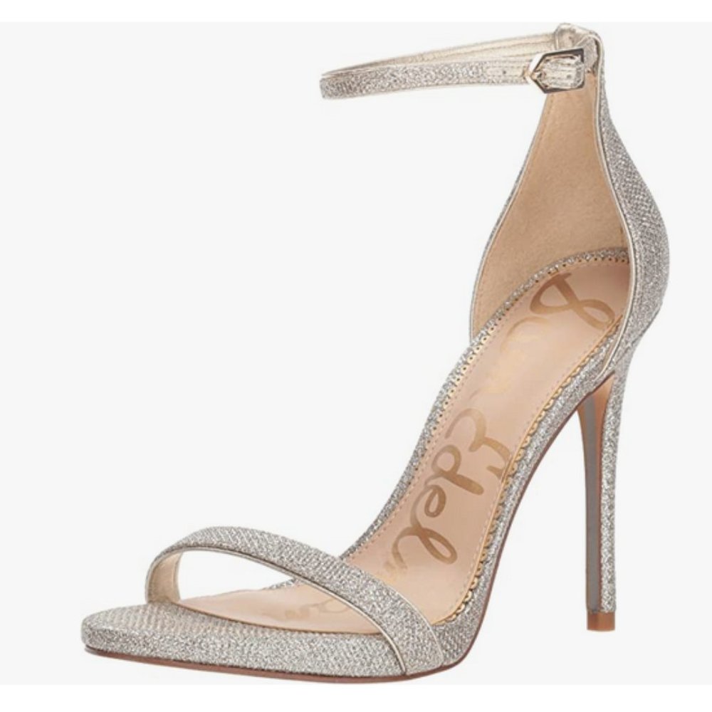 SAM EDELMAN Metallic Leather Strap Heel Sandals